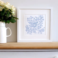 Load image into Gallery viewer, Blue Bird and Cut-Out Flowers Giclée Art Print
