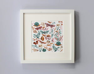 Inky Flowers, Snail and Moth Giclée Art Print