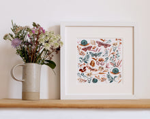 Load image into Gallery viewer, Inky Flowers, Snail and Moth Giclée Art Print
