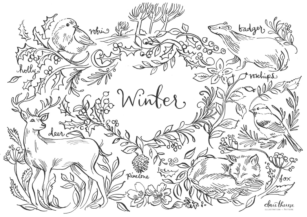 WINTER free colouring printable - Download below