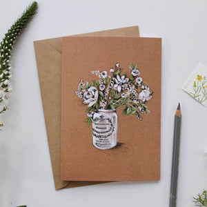 White Table Flowers Illustrated Greetings Card