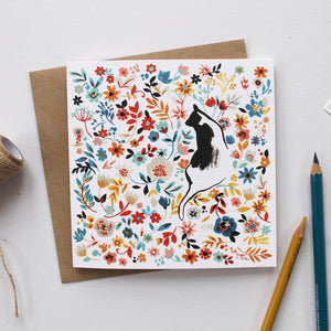 Floral Cat Illustrated Greetings Card
