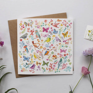 Aviary Bird & Flower Illustrated Greetings Card