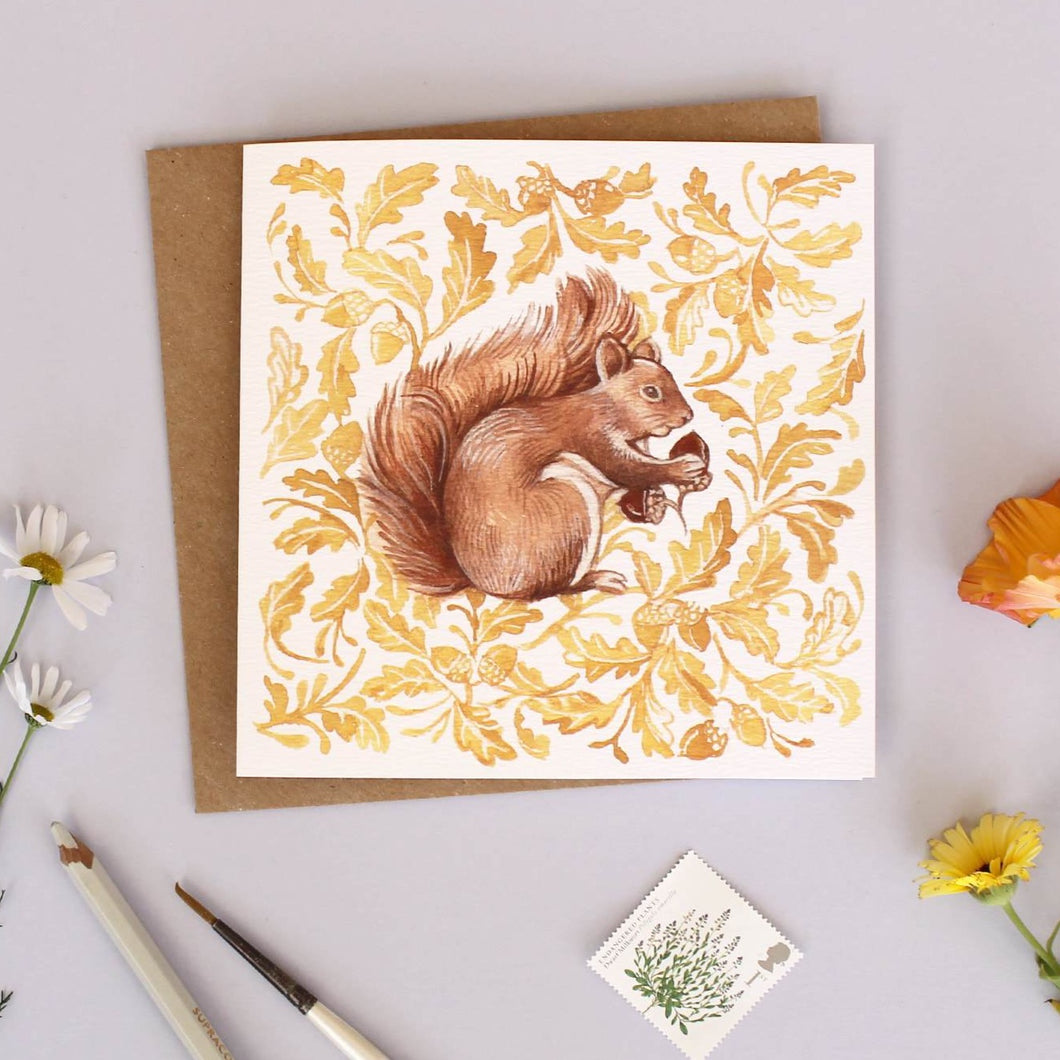 Oak Squirrel Illustrated Greetings Card