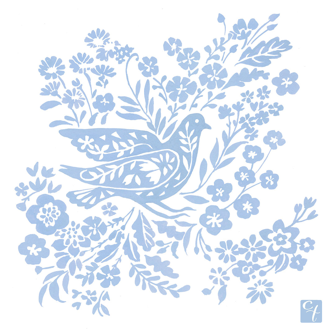 Blue Bird and Cut-Out Flowers Giclée Art Print