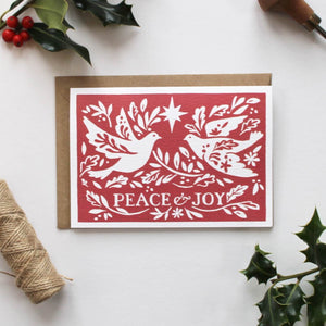 Red Peace & Joy Illustrated Greetings Card